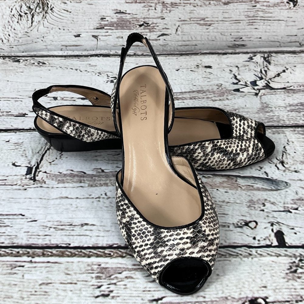 Talbots Women’s Open Toe Sling Back Low Heel Snake Prints Shoes Size 8 ½B